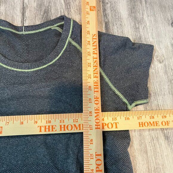 Lululemon Swiftly Tech S/S Crew, Heathered Gray + Yellow Contrast Stitch, Size 8 - Picture 7 of 7